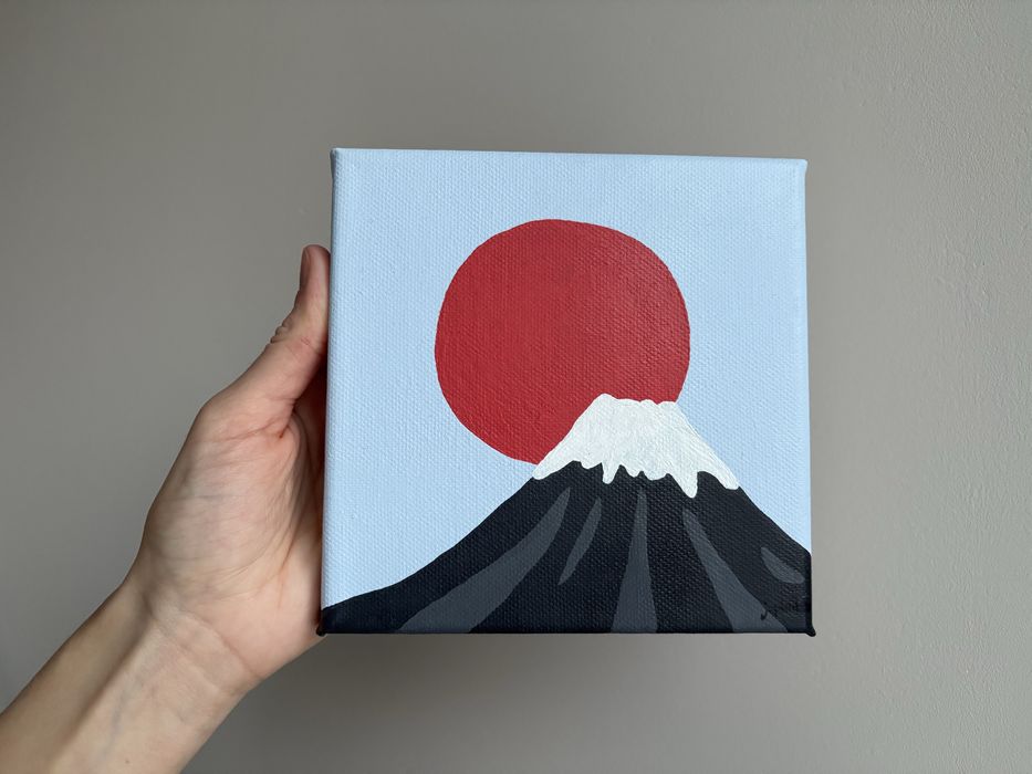 Obraz ręcznie malowany minimalistyczny Fuji Japonia na prezent