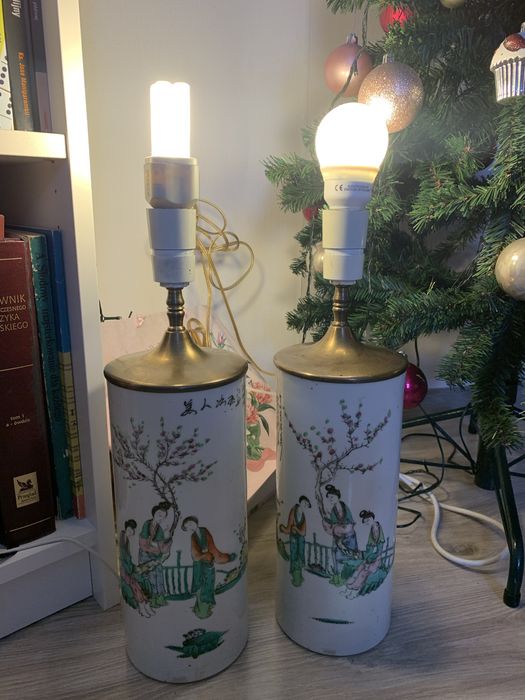 Para starych lamp porcelana z mosiądzem
