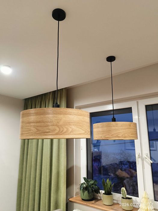 Lampa drewno, złoty środek, nowoczesna,.design