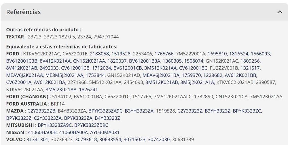 Pastilhas travão Textar eixo dianteiro