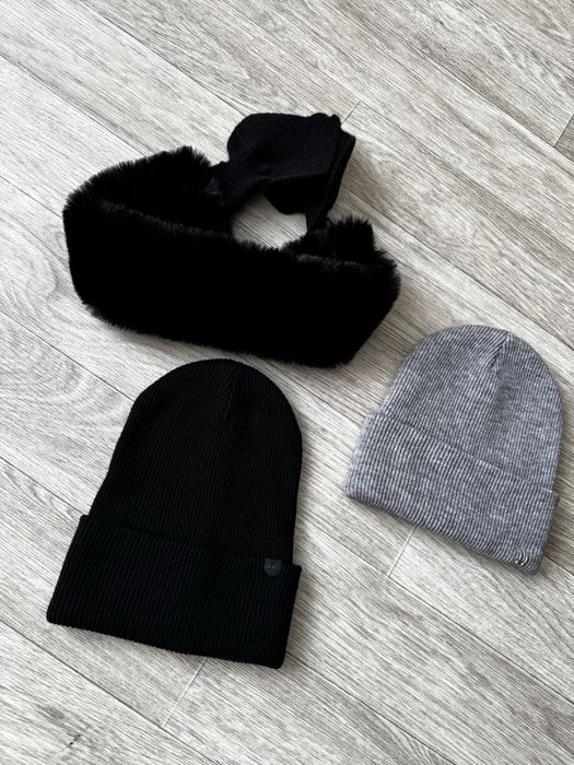 Шапка чорна,шапка сіра з пірсингом,повʼязка хутряна