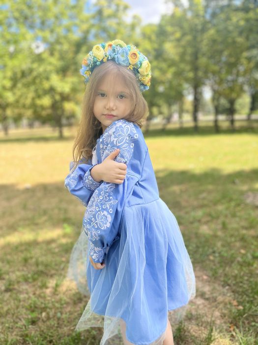 Святкова сукня, вишиванка блакитна біла вишивка 116 122  128 134 140 146 152