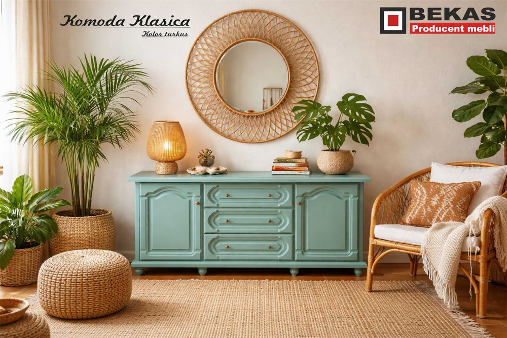 Komoda Klasica w Stylu BOHO TURKUS Pastelowy PRODUCENT BEKAS MEBLE