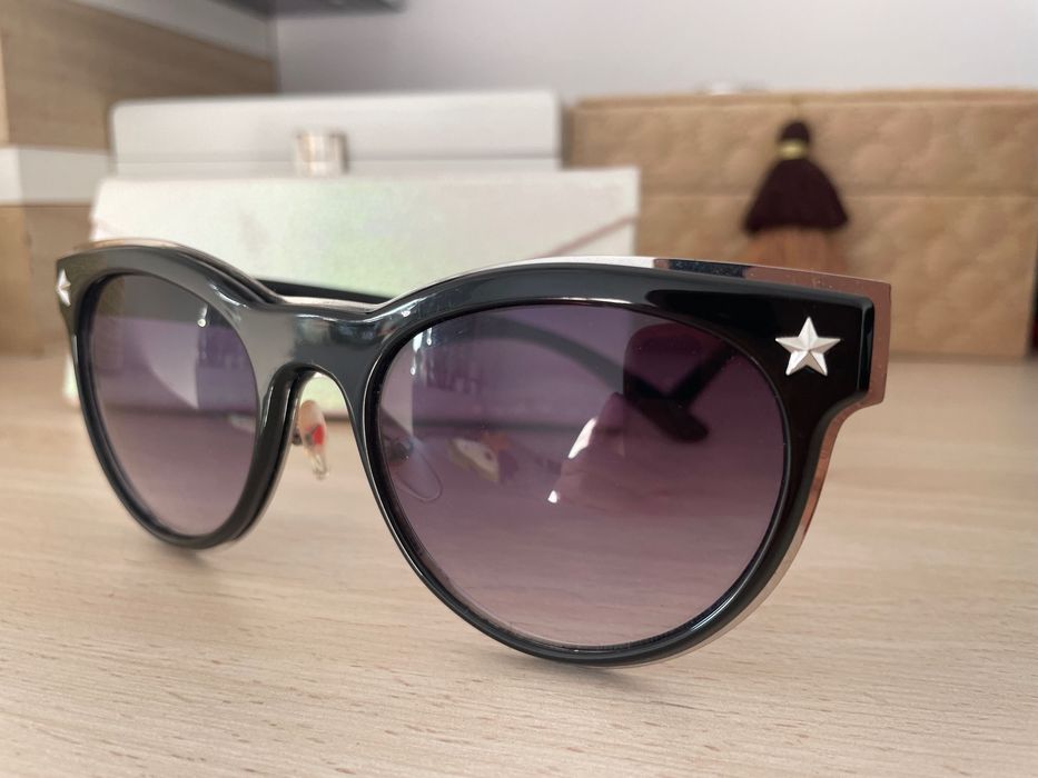 Betsey Johnson czarne okulary, srebrne, serduszka plus nowe etui
