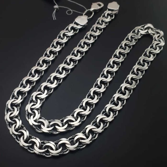 Срібна цепочка чоловіча Бісмарк 925 проба ланцюжок важкий масивний