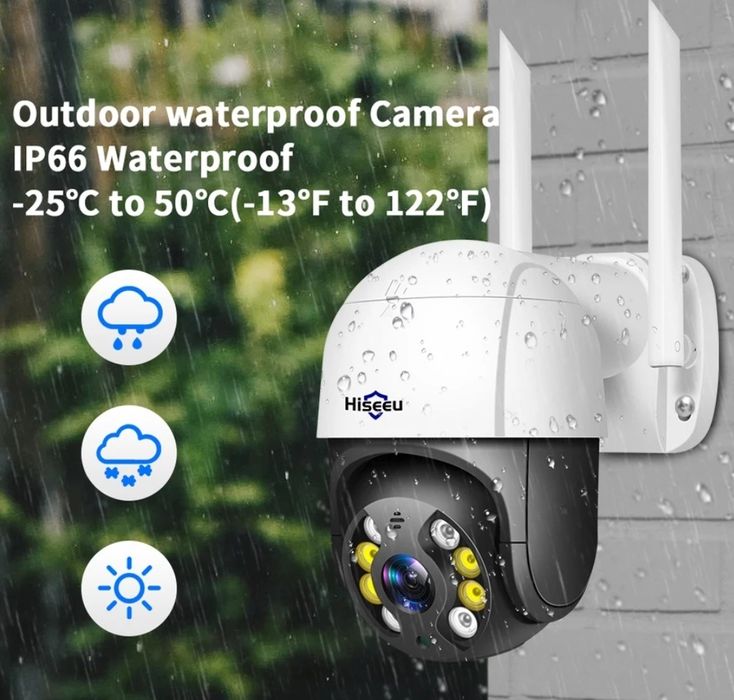 Câmera rotativa branca e preta Hiseeu WiFi antena dupla FullHD (Novo)