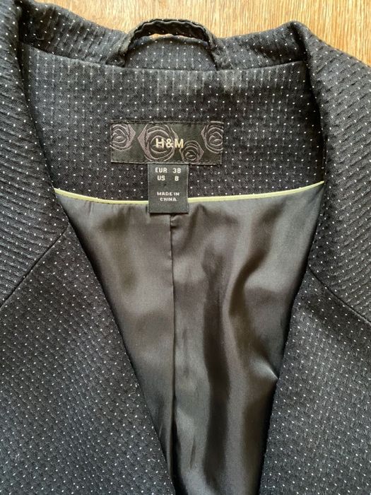 Пиджак жакет темно-синий в крапинку, в точку, в горошек H&M