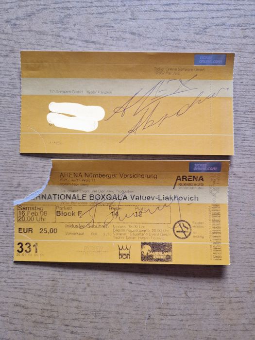 Dwa bilety Gala Bokserska Arena Nürnberg 16.02.08 Valuev-Liakhovich