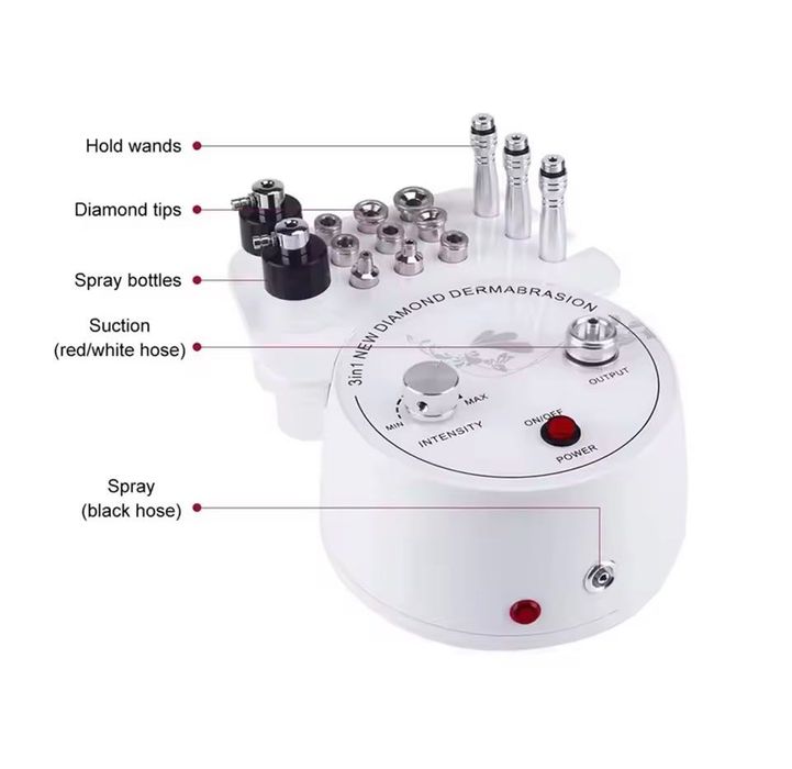 Microdermoabrasão 3 em 1 com pontas de diamante sucção ajustável e spray facial ideal para limpeza profunda renovação e cuidados da pele.