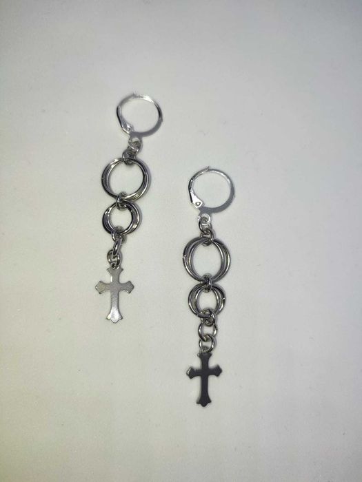 Gotyckie kolczyki chainmail z krzyżami handmade, stal chirurgiczna 304