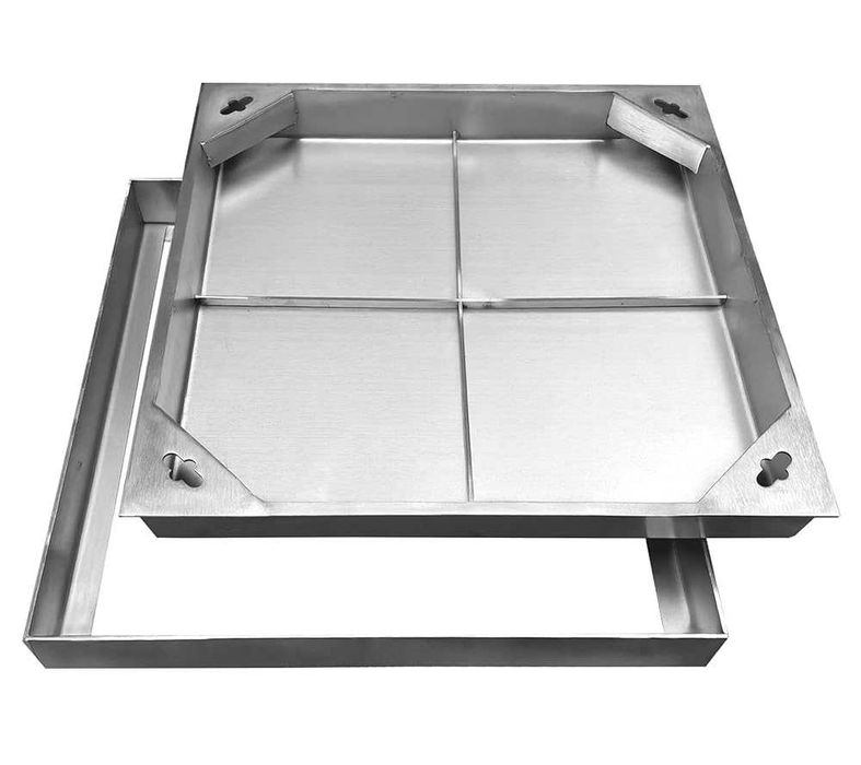 Pokrywa włazu 400 x 400 mm, ze stali nierdzewnej, wpuszczana pokrywa włazu z ramą,