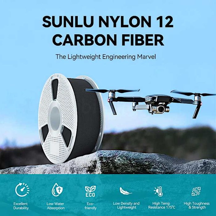 Sunlu Нейлон PA12-CF армований вуглеволокном для 3D друку 1кг