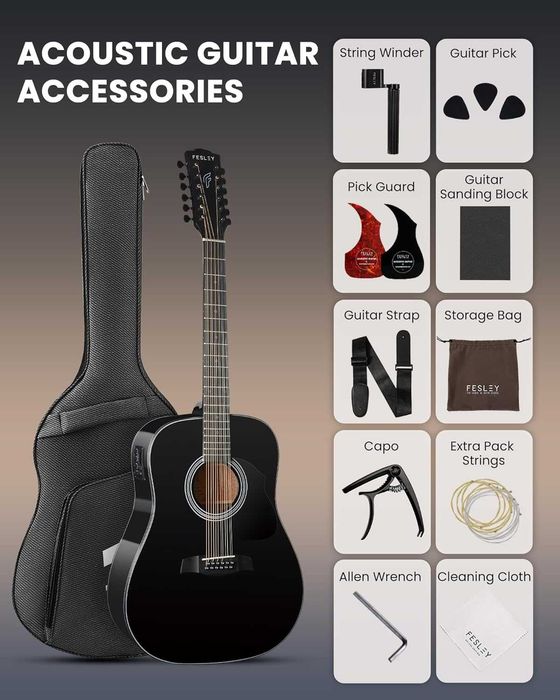 Гітара електро-акустична 12-тиструнна Fesley FDET280 (комплект)