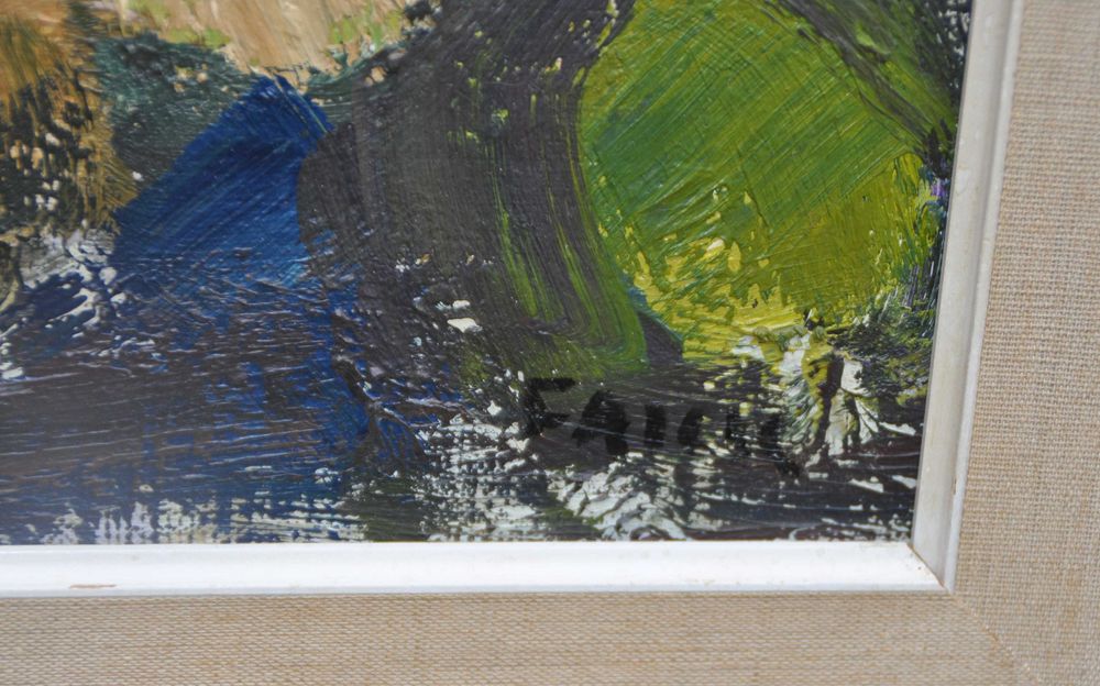 GOSTA FALCK (ur. 1920) obraz olejny na płótnie Szwecja 58 cm. x 78cm.