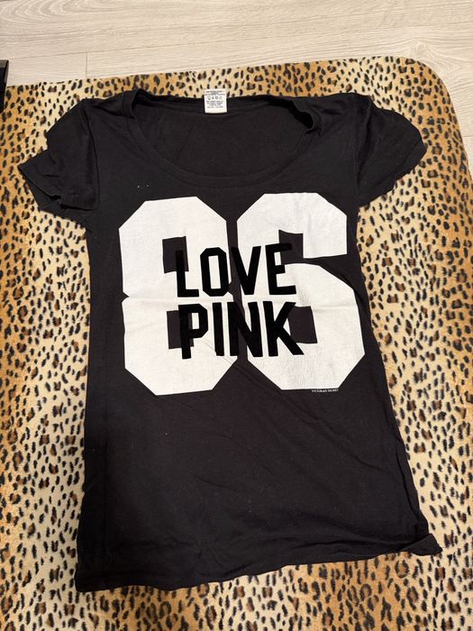 Koszulka tshirt Victoria’s secret love pink logo welur czarna bawelna