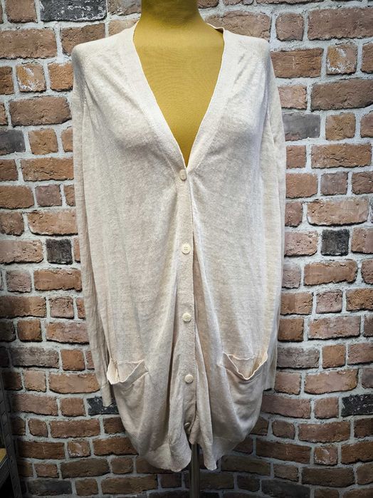 COS elegancki kremowy kardigan na guziki Len Jedwab L