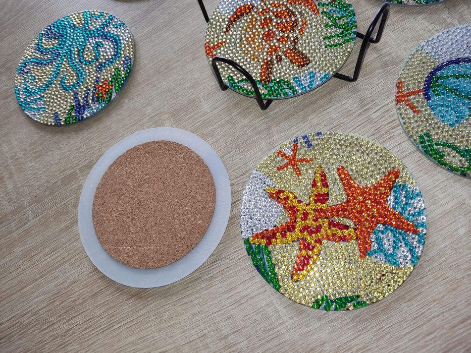 Zestaw podkładek pod kubek morskie handmade 8 sztuk haft diamentowy