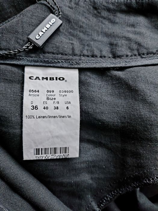 Cambio S 36 / 8 lniane czarne spodnie proste szeroka nogawka