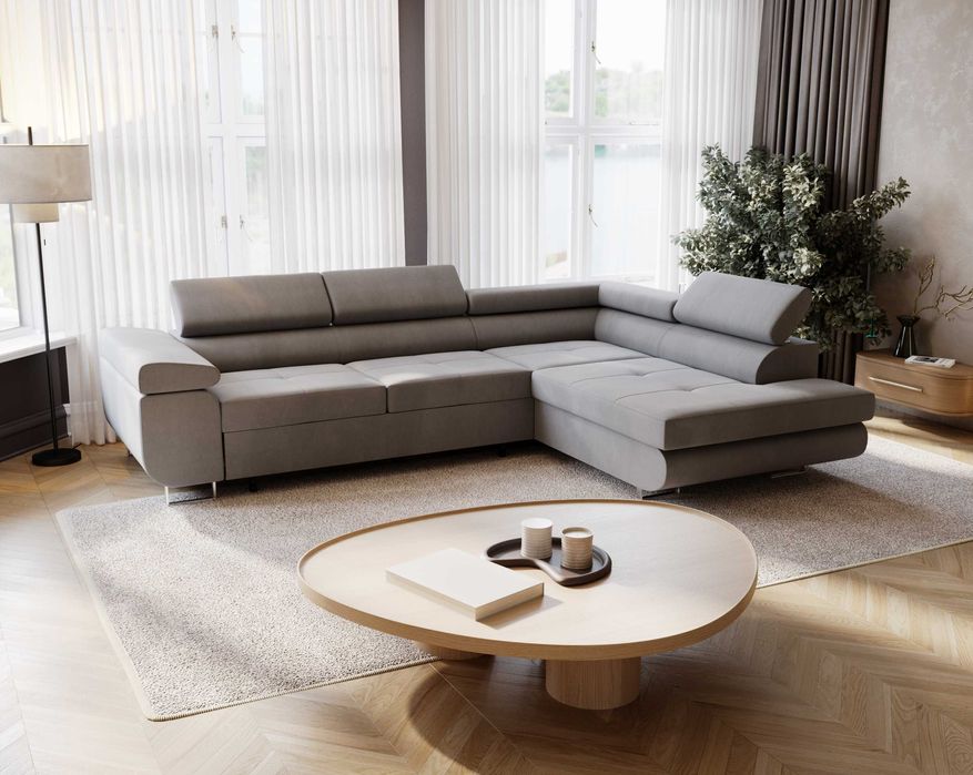 Kanapa Narożnik LIVIO 277 cm regulowane zagłówki funkcja spania