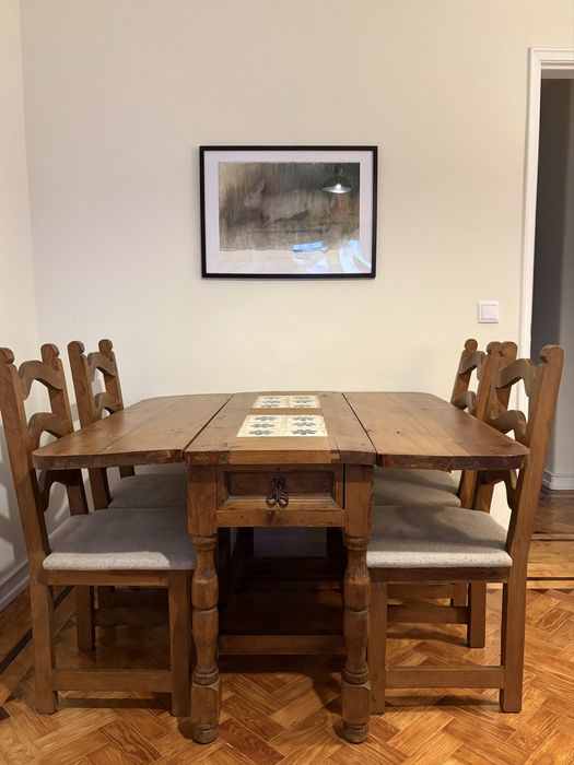 Mesa/Aparador de madeira mexicana extensivel + 4 cadeiras