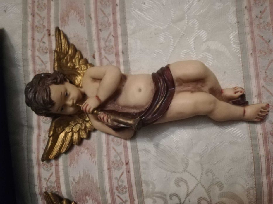 Conjunto 2 anjos pintados à mão