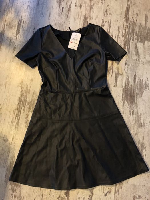Sukienka damska czarna z eco  skórki