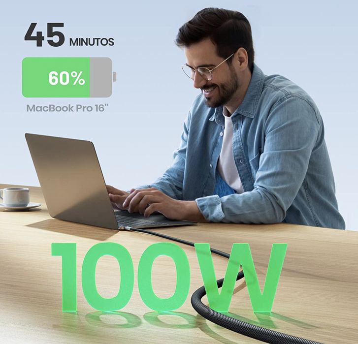 Cabo de carregamento USB C 100w