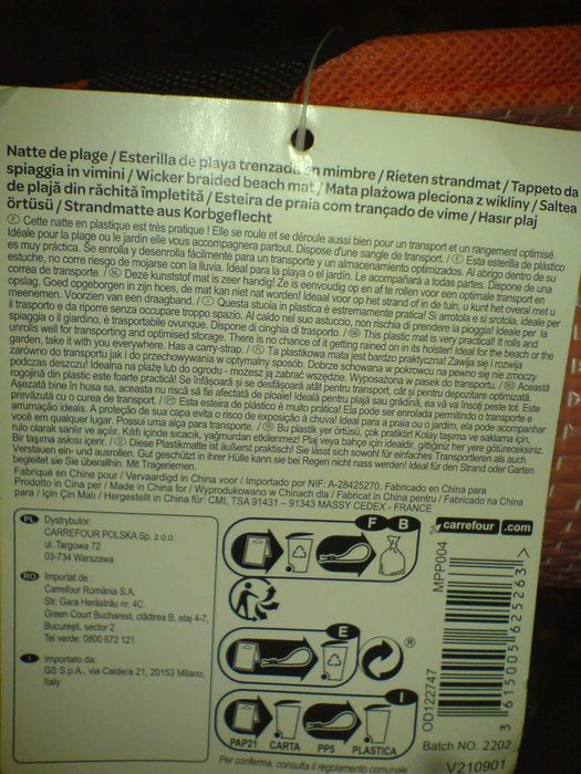 Mata Plażowa Pleciona wiklina Róż 178x90 cm pasek na ramię NOWA