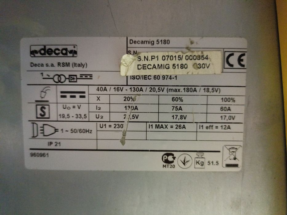 NOWA Spawarka migomat DECA 5180 Półautomat MIG-MAG