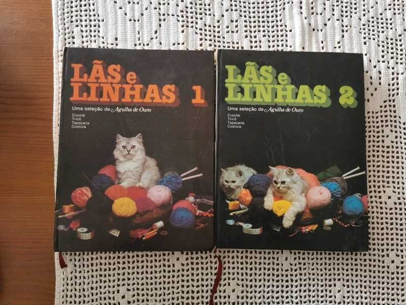 2 livros lãs e linhas croche tricô tapeçaria costura Capa dura