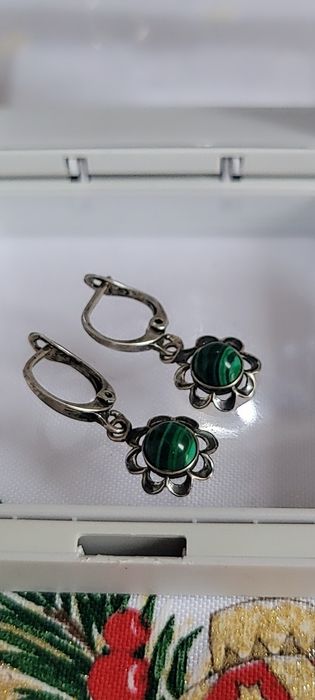 Srebrne kolczyki 925 z malachitem