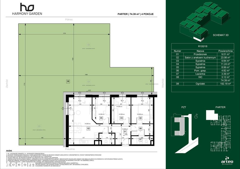 4 pokoje, 74,39 m², ogród, nowe, Harmony Garden