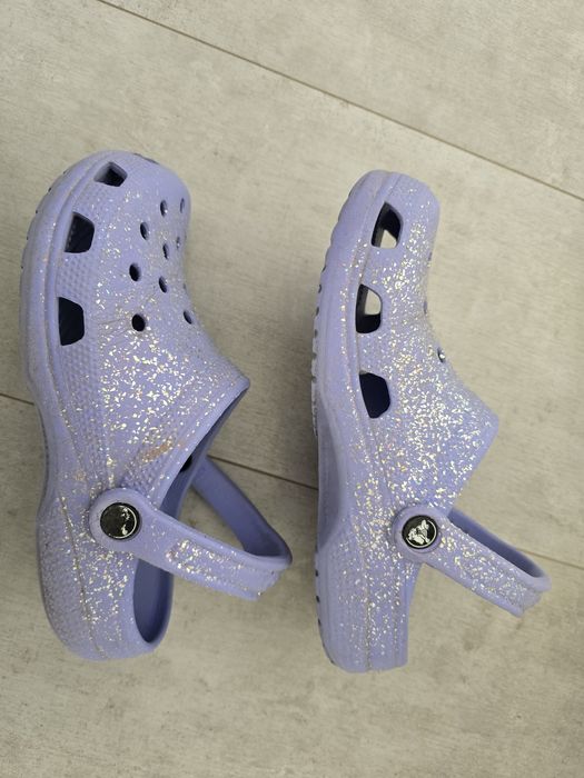 Crocs j5 fioletowe 37 38 glitter brokatowe buty