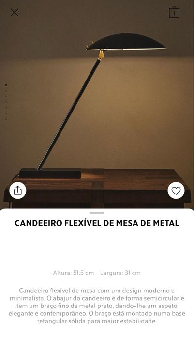 Candeeiro Flexível De Mesa De Metal Zara Home NOVO