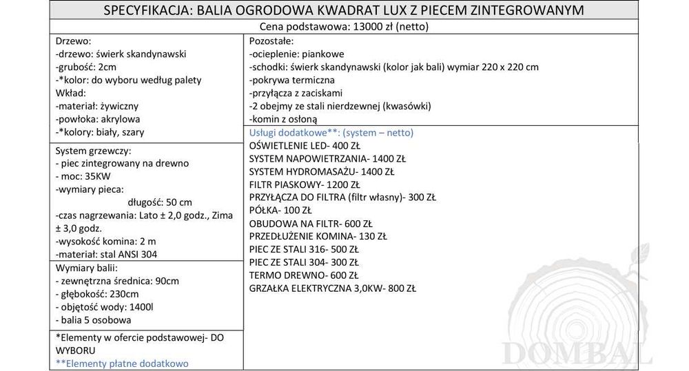 BALIA KWADRAT LUX - z piecem wewnętrznym -hot tub, spa, jacuzzi