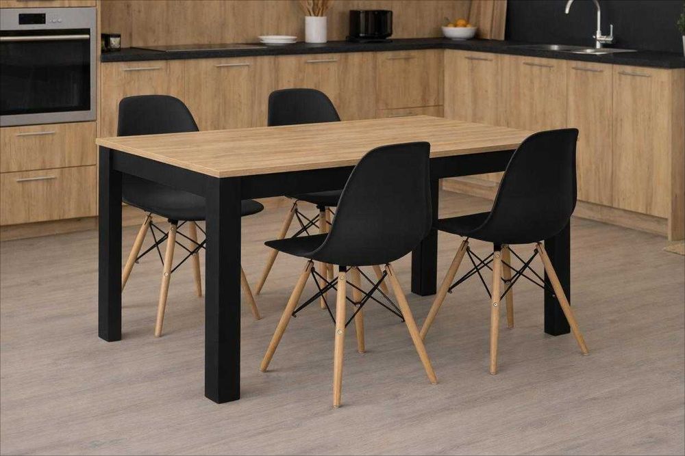 NOWY Stół z Krzesłami do Jadalni Kuchni Salonu Drewniany Craft Czarny