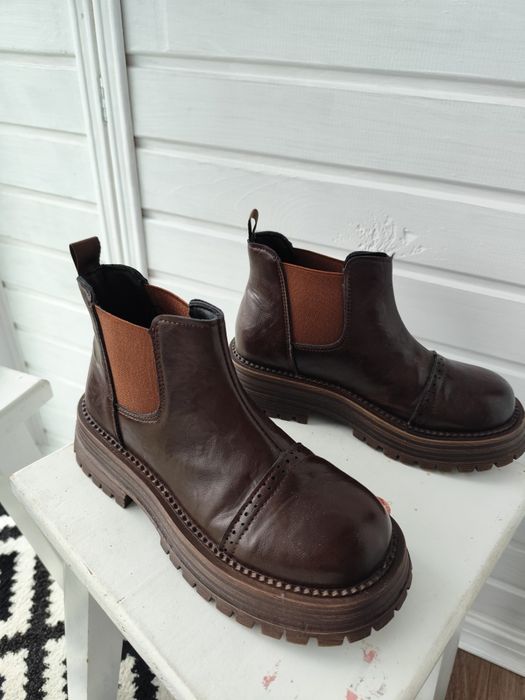 жіночі коричневі демісезонні черевики Челсі 24.5 см 38 розмір