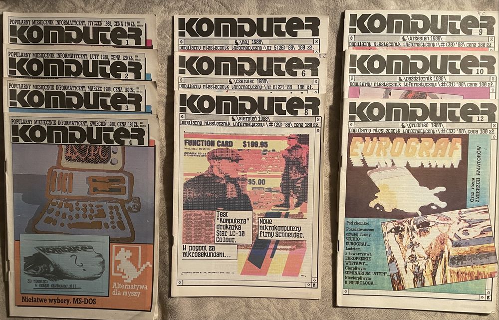 Miesięcznik „Komputer” z 1988 roku, 10 sztuk; 1-6/88; 8-10/88; 12/88