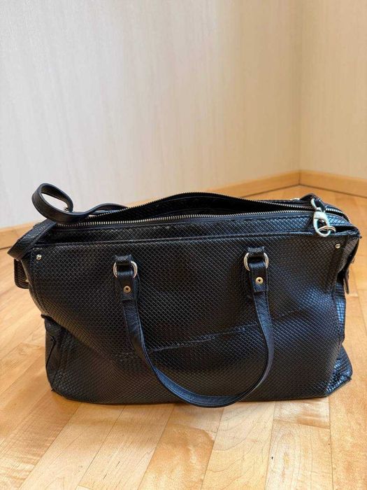 Большая кожаная сумка с плетением | 3 отделения Отстегивающаяся ручка