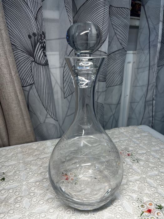 Szklana karafka z korkiem grawerowana motyw roślinny 30 cm #12