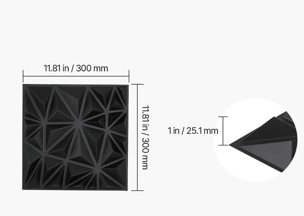 DUŻY ZESTAW 33 SZT !! Panele ścienne dekoracyjne 3D diament czarny mat 3m2