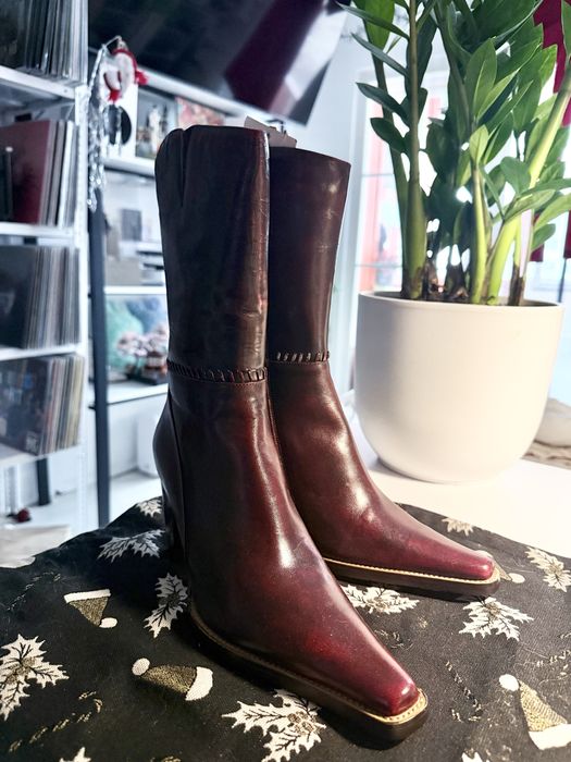Шкіряні жіночі чоботи 36 | натуральна шкіра | бордові вінтаж