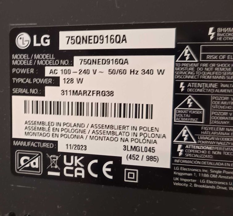 TV LG 75" QNED916 QNED Smart TV 4K
