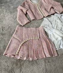 Komplet tweed sukienka kurtka spódnica koszula