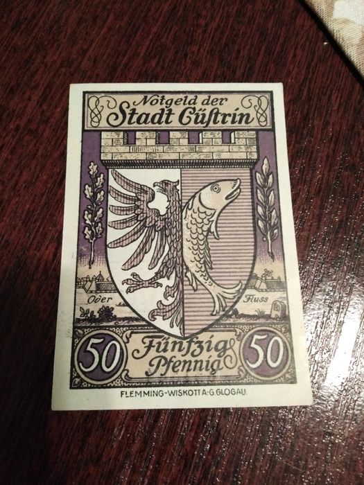 Banknot zastępczy miasta Kostrzyn 50 pfennigow