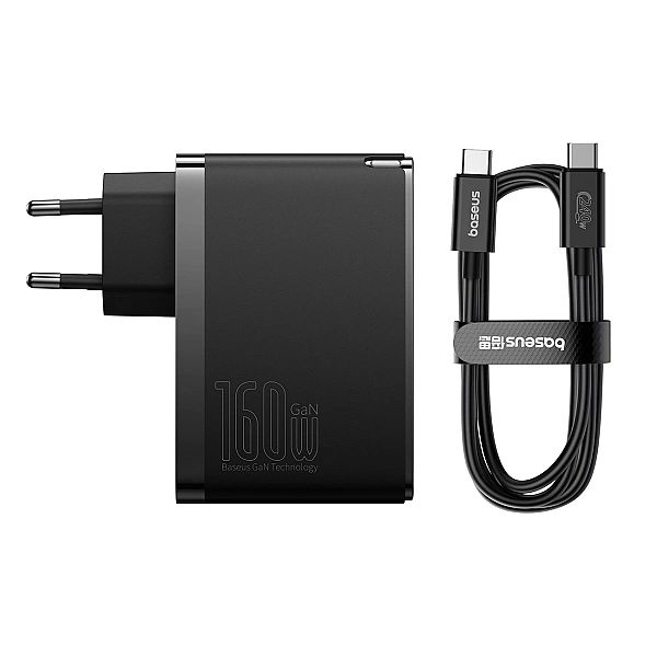 Ładowarka sieciowa GaN Baseus GaN5 Pro 2x USB-C / USB-A 160W - czarna