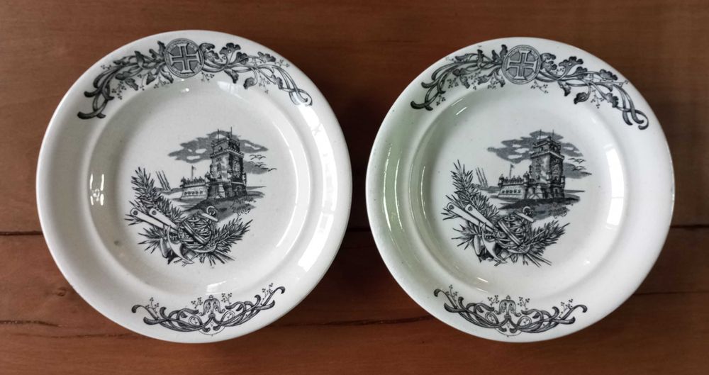 Antigos pratos em faiança Massarelos "Torre de Belém"