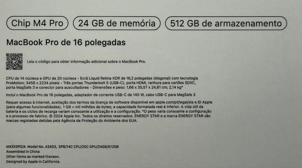 APPLE Macbook Pro 16 M4Pro - 14C/GP20/24/512 Gb