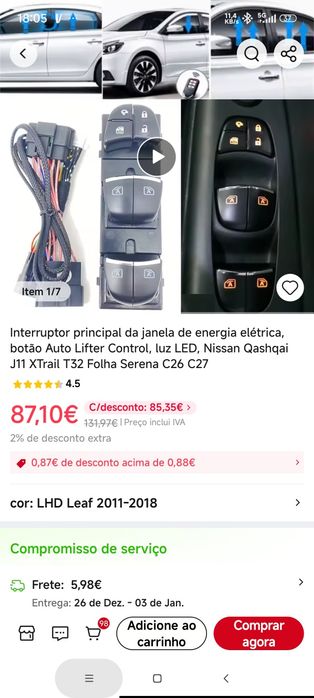 Interruptor principal controlo janelas