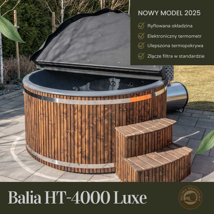 Balia ogrodowa z hydromasażem | Jacuzzi | LED | Piec | 200 cm | NOWOŚĆ
